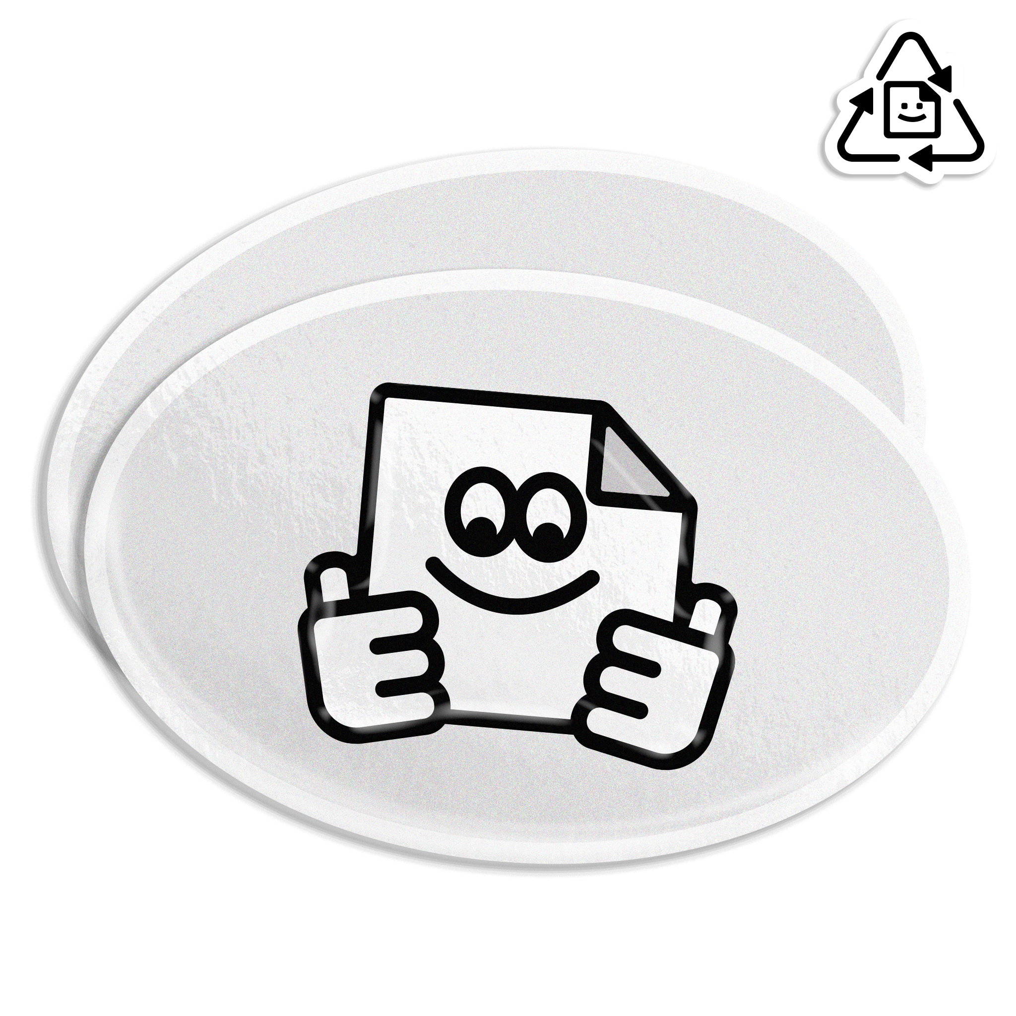 Custom biodegradable paper oval stickers with a natural eco-friendly finish, compostable and suitable for sustainable packaging or branding.