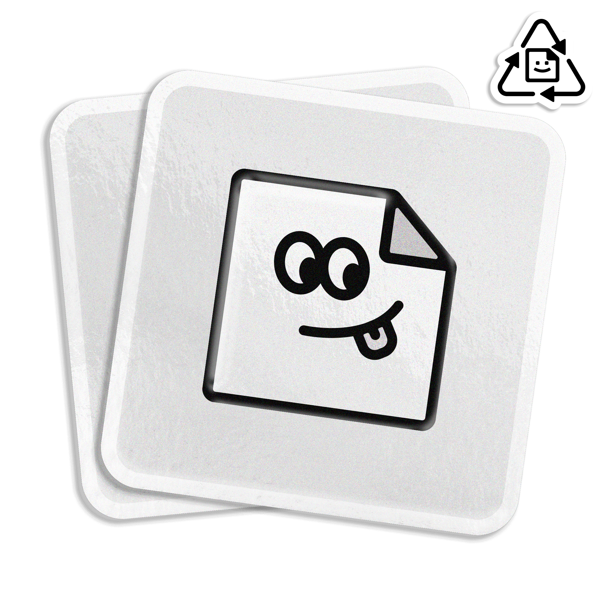 Custom biodegradable paper rounded corner stickers with a natural eco-friendly finish, compostable and suitable for sustainable packaging or branding.
