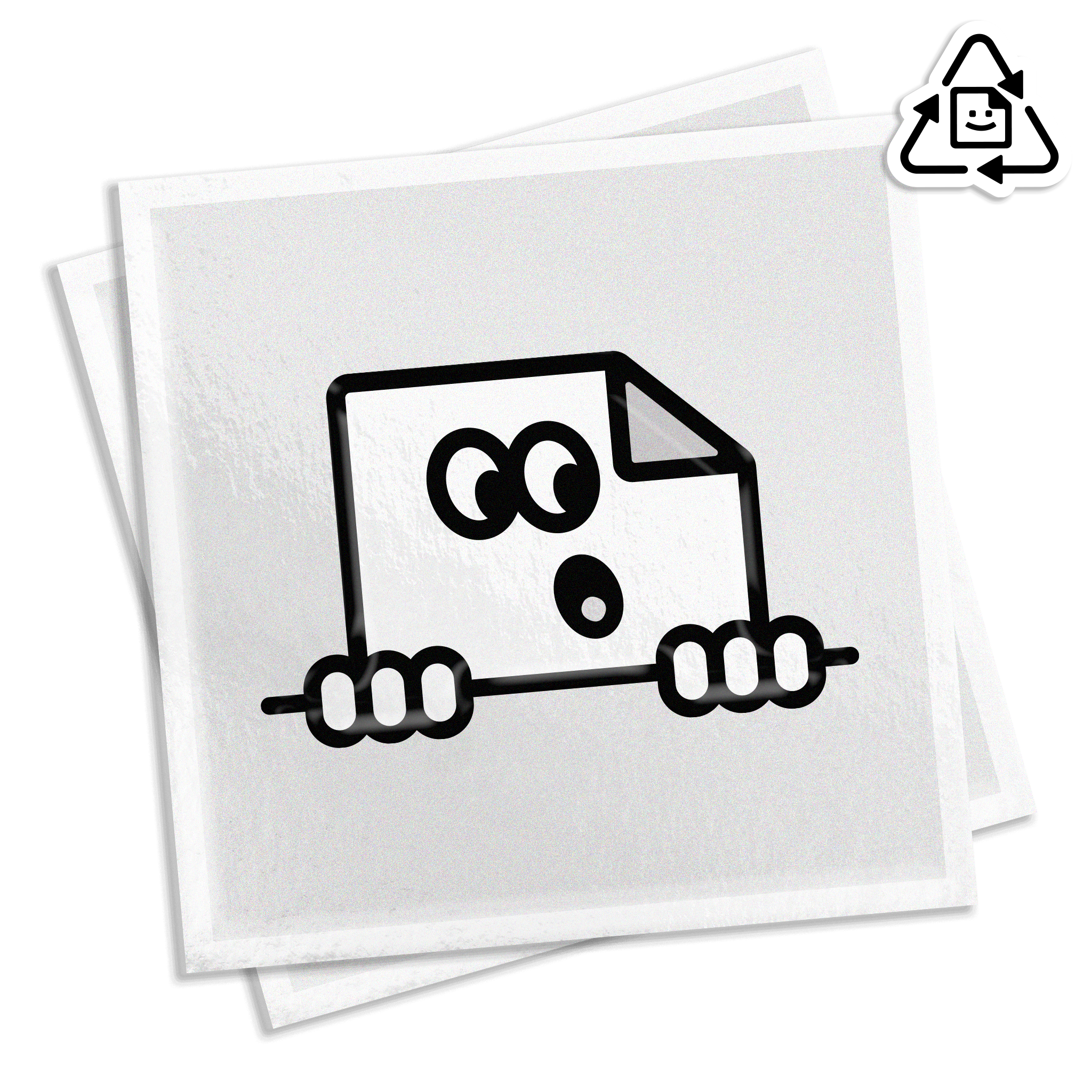 Custom biodegradable paper square stickers with a natural eco-friendly finish, compostable and suitable for sustainable packaging or branding.