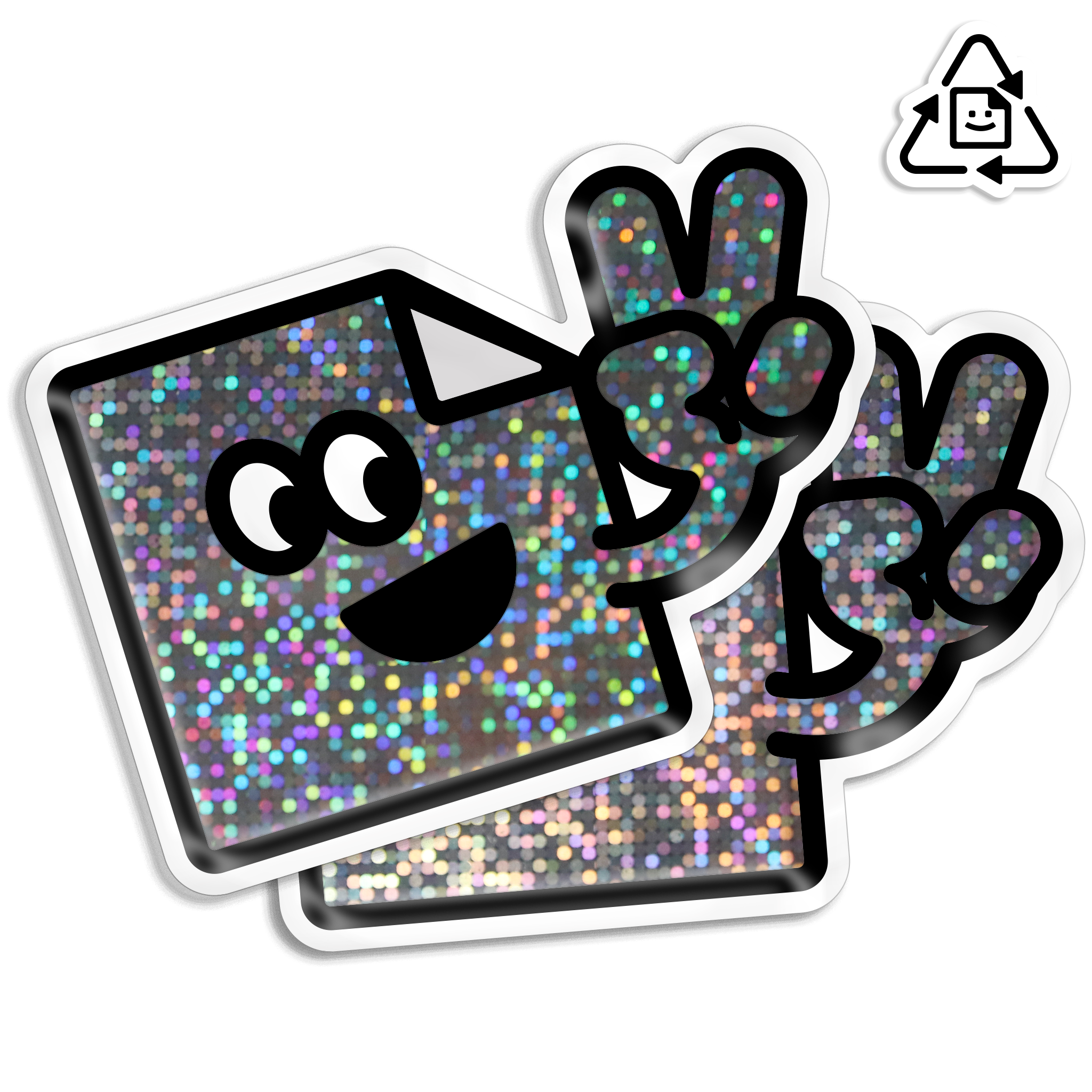 Custom eco-friendly glitter die cut vinyl stickers with sparkly finish, waterproof and weatherproof for indoor or outdoor use.