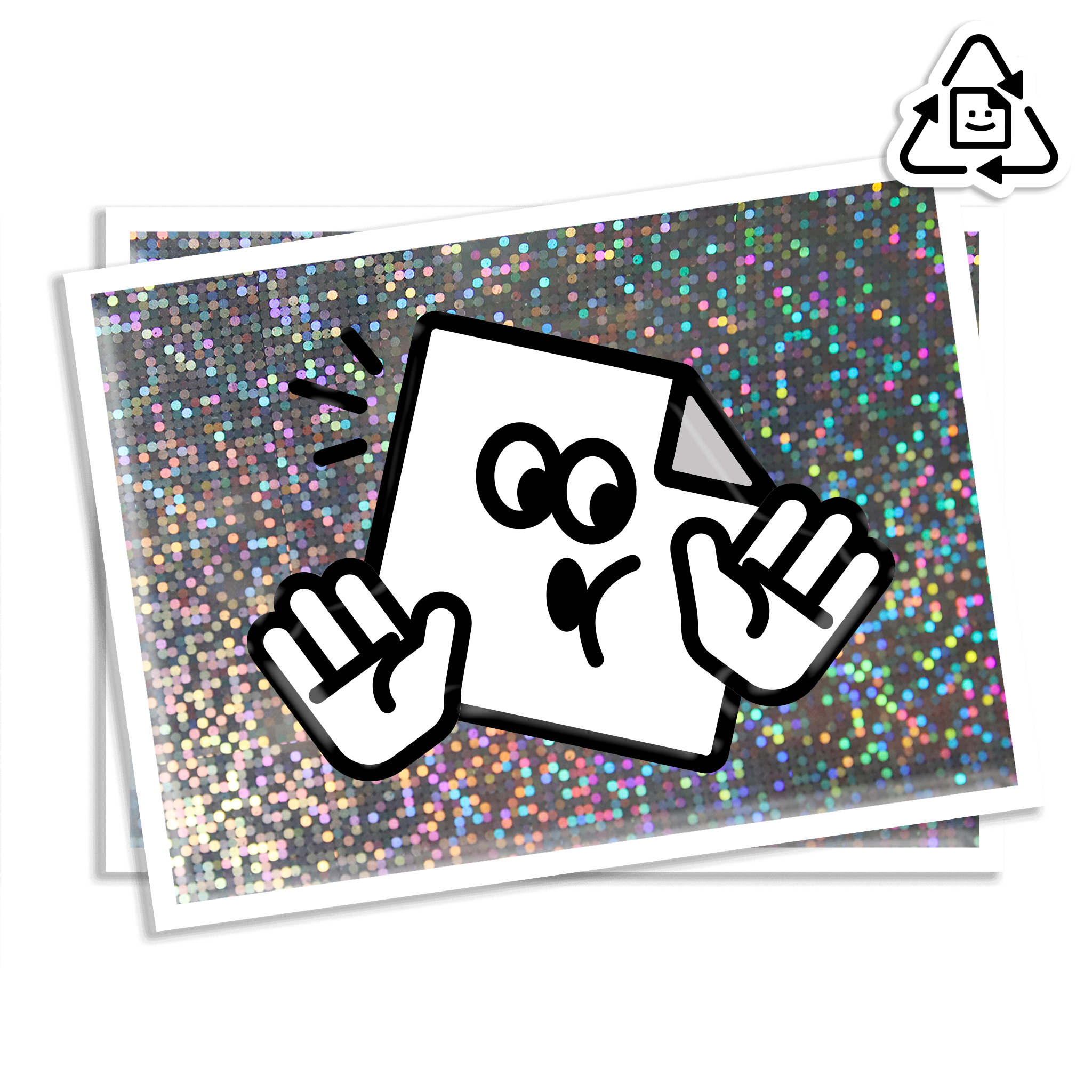 Custom eco-friendly glitter rectangle vinyl stickers with sparkly finish, waterproof and weatherproof for indoor or outdoor use.