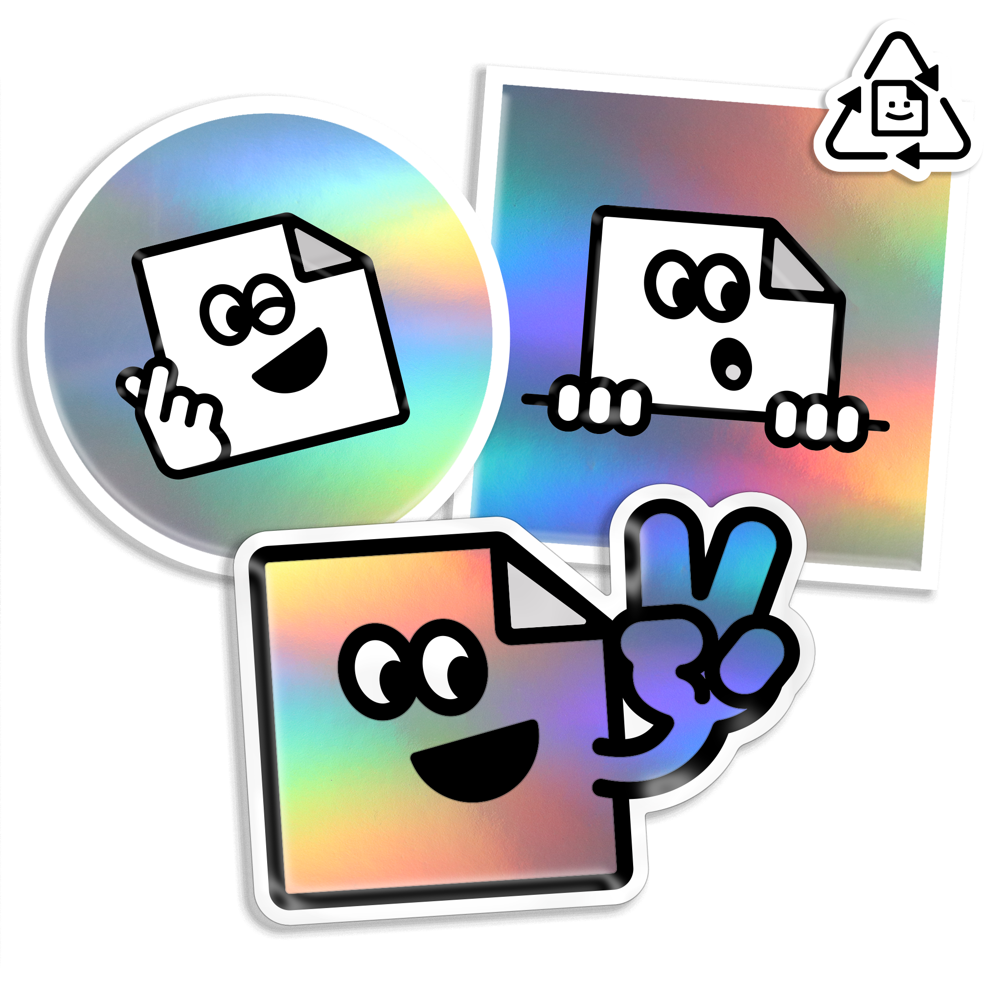 Custom eco-friendly holographic vinyl stickers with rainbow rainbow finish, waterproof and weatherproof for indoor and outdoor use.