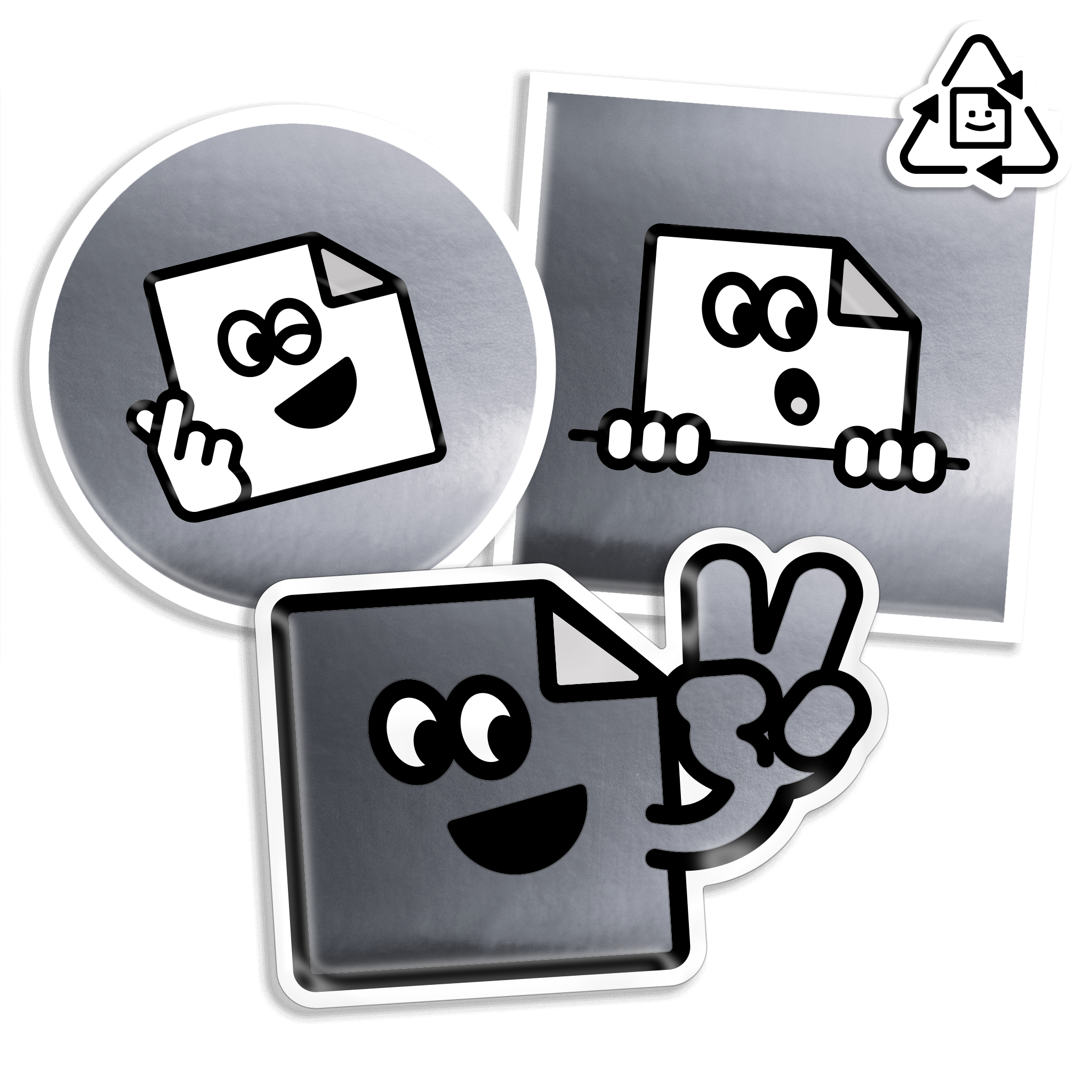 Custom eco-friendly silver chrome vinyl stickers with shiny mirror finish, waterproof and durable for branding or promotions.