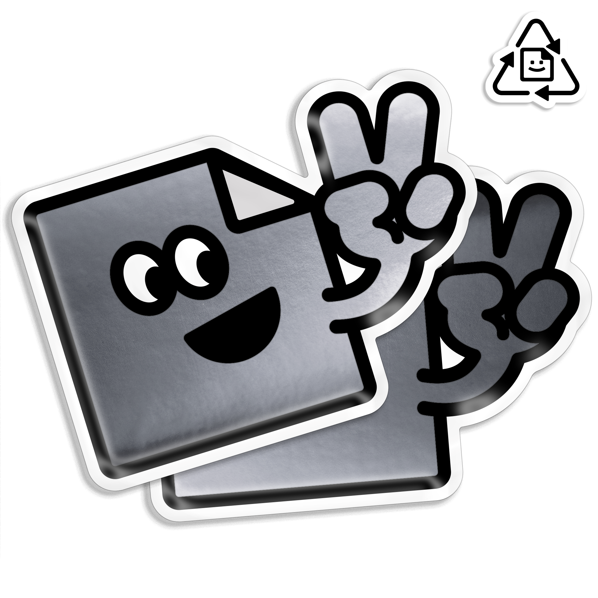 Custom eco-friendly silver chrome die cut vinyl stickers with shiny mirror finish, waterproof and durable for branding or promotions.