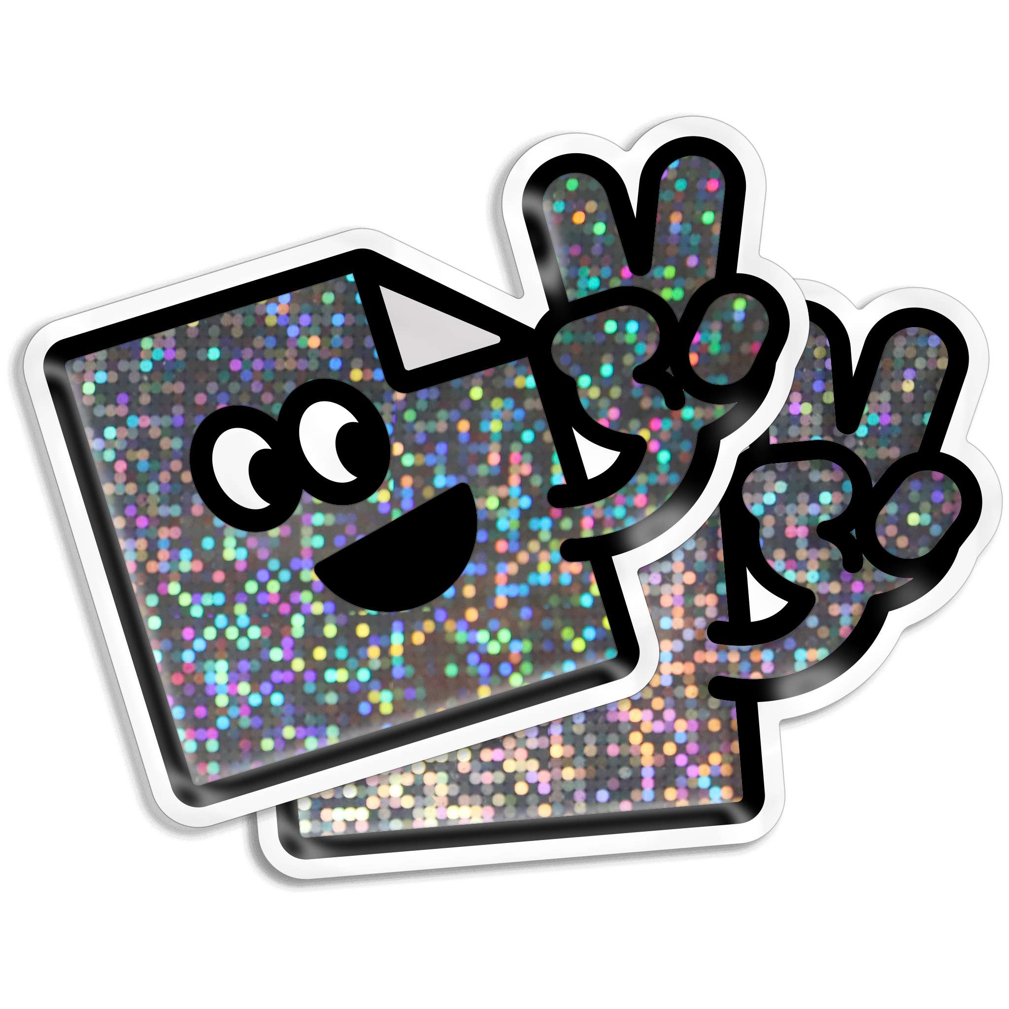 Custom glitter die cut vinyl stickers with sparkly, glossy finish for branding, packaging and giveaways.