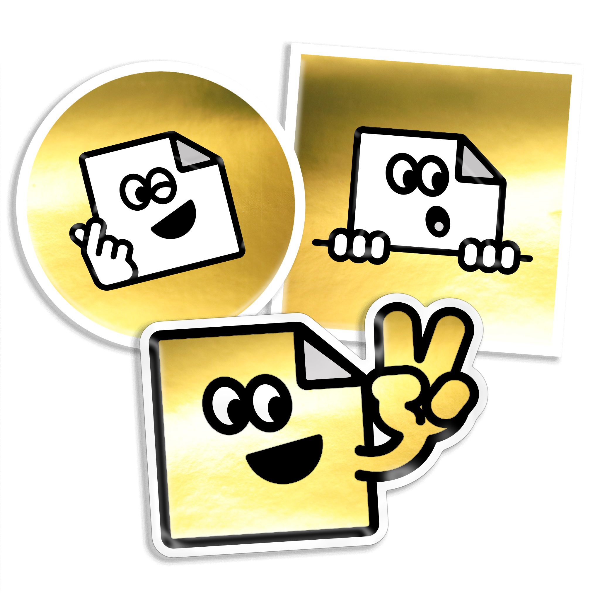 Custom gold chrome vinyl stickers with mirror-like metallic finish for branding and packaging.
