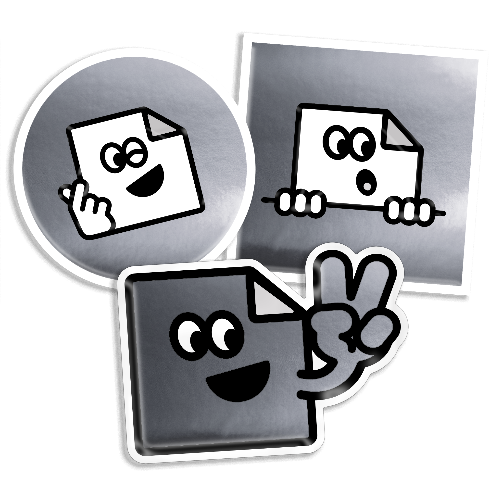 Custom silver chrome vinyl stickers with mirror-like metallic finish for branding and packaging.