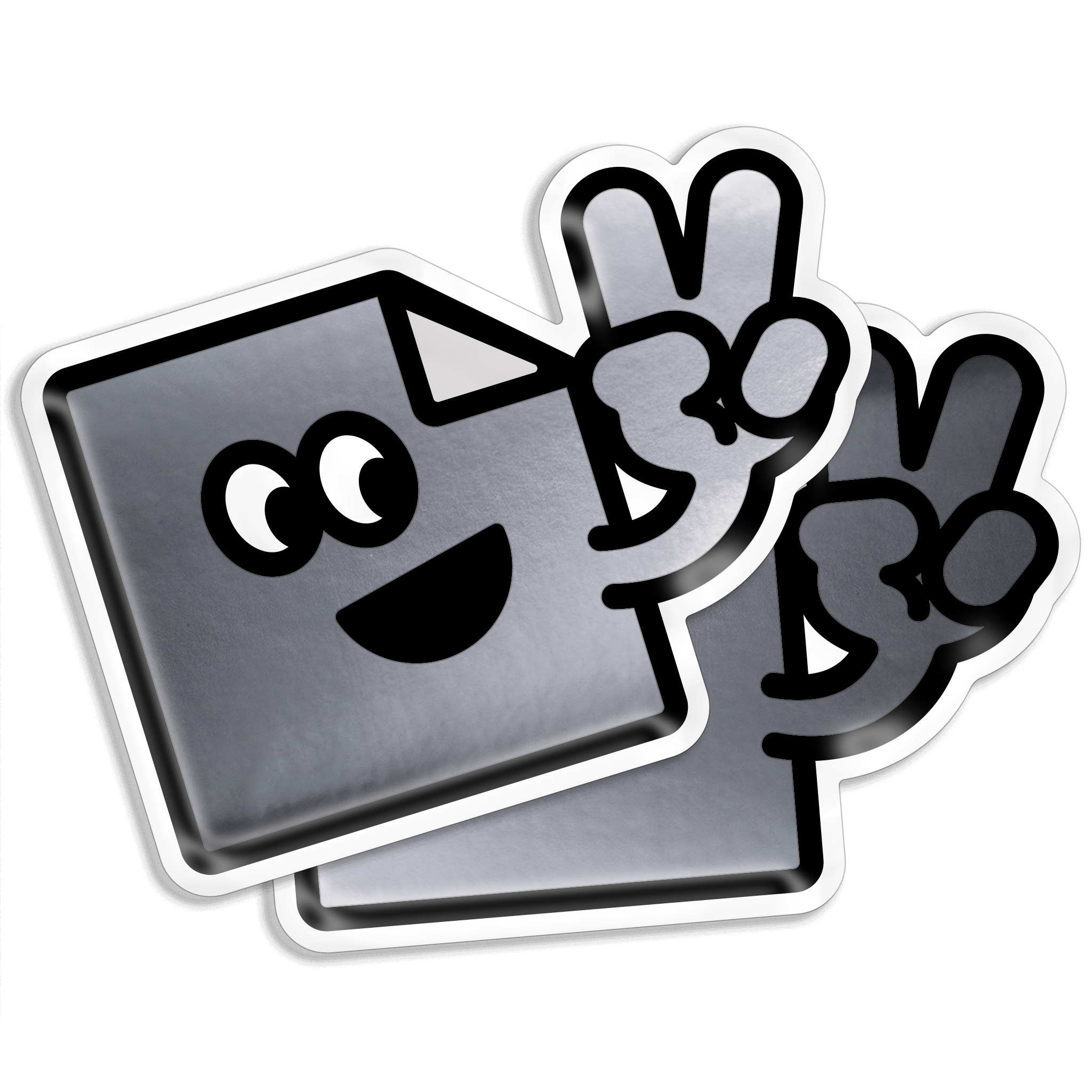 Custom silver chrome die cut vinyl stickers with mirror-like metallic finish for branding and packaging.