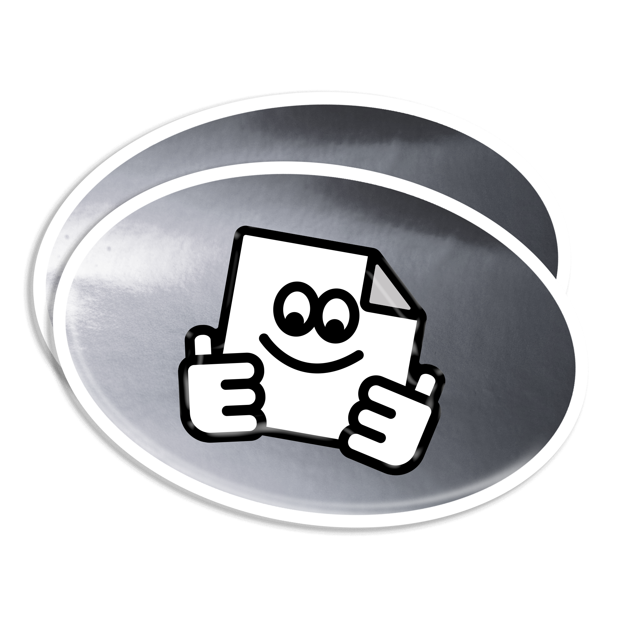 Custom silver chrome oval vinyl stickers with mirror-like metallic finish for branding and packaging.